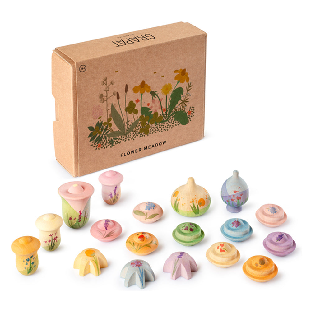 Grapat Flower Meadow – 18 houten bloemen – volledig product