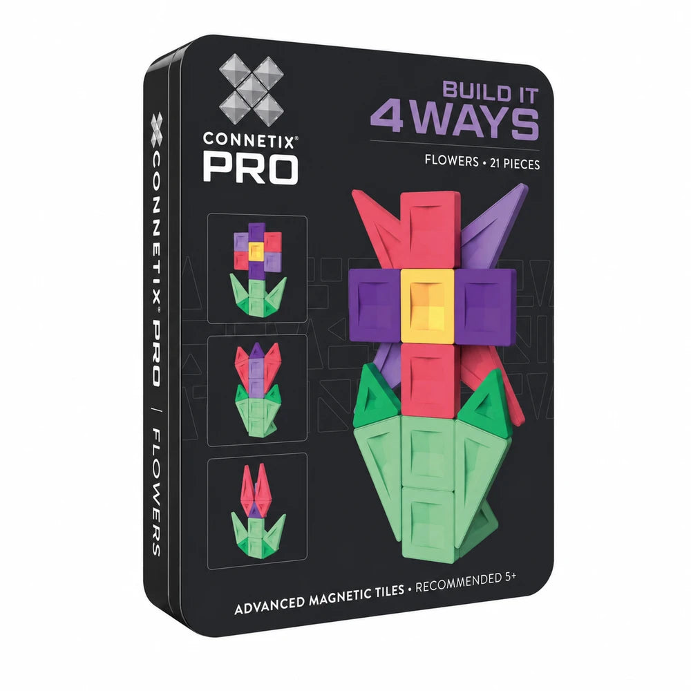 Connetix PRO Build It 4 Ways Flowers Pack – magnetische tegels 21 stuks – verpakking op witte achtergrond