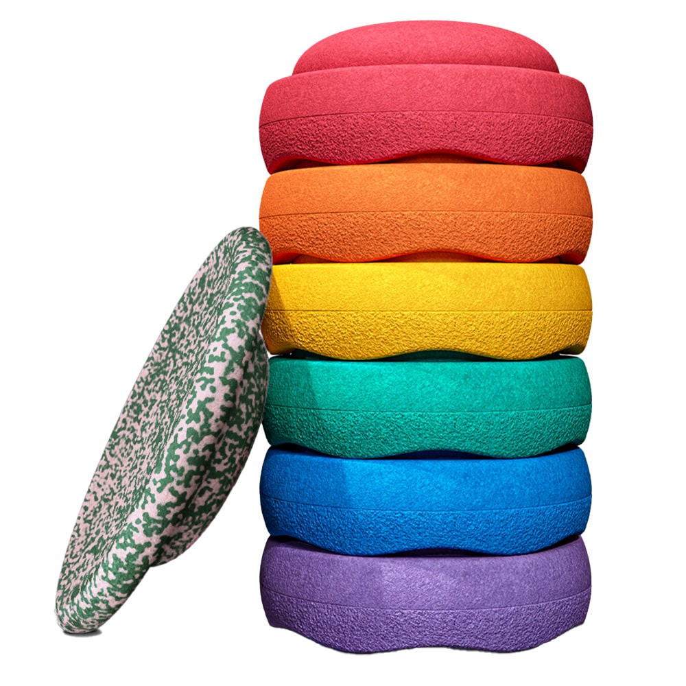 Stapelstein® Special Set Rainbow - 6 Stuks + 1  Balance Board Super Confetti