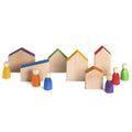 Grapat Houten Huisjes en Nins® Poppetjes - 12 Stuks